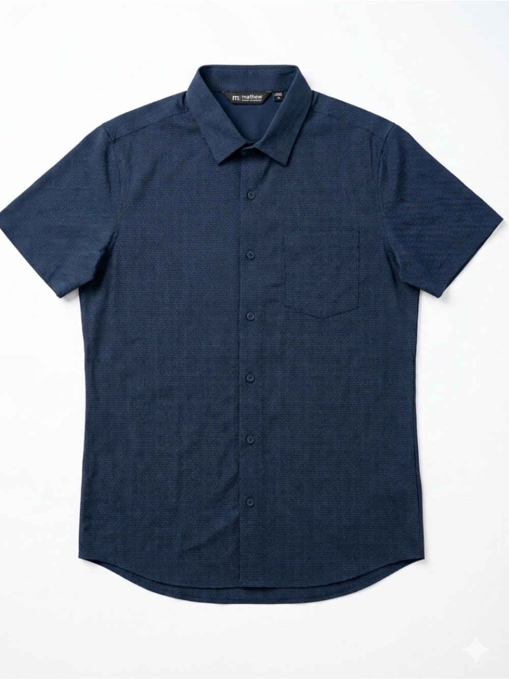 Travis Mathew Textured Navy Short-Sleeve Button-Down Insignia Size Small NWT